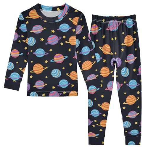 Pajama Sets Long Sleeve Colorful Planets Black Background Soft Comfy Sleepwear 2 Piece PJS 3-8T