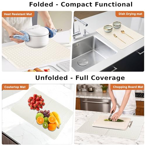 Image of Foldable Silicone Stove Top Cover - 20 inchx28 inch Stove Top Covers for Electric Stove, Glass Top Stove Cover, RV Stove Top Cover & Dish Drying Mat (Cream, 28''x20'')
