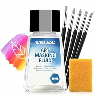 WEILAOK Masking Fluid for Watercolour Painting, Liquid Masking Fluid, Masking Fluid Include Masking Fluid Pen, Keeps Areas Free of Colour and Edges Crisp, 30ml