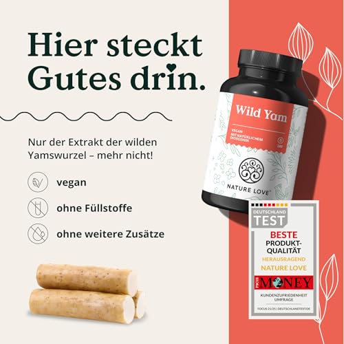 NATURE LOVE® Wild Yam Kapseln - 180 Wechseljahre Kapseln vegan - Hochdosiert mit 880mg Extrakt (davon 176mg Diosgenin) - laborgeprüft, ohne unerwünschte Zusätze und in Deutschland produziert 6