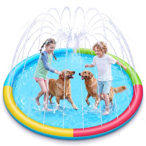 SLOOSH 72' Non-Slip Splash Pad Sprinkler - Outdoor Water Play Toys Backyard Fountain Mat for Toddlers Kids Dogs, Thickened Sprinkler Outside Pool Party Durable for Girls Boys Pets (72in, Multicolor)
