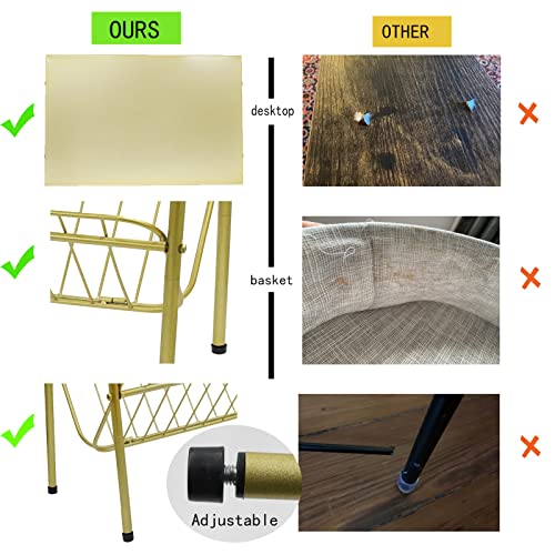 Jbikao Side Table, Gold End Table With Magazine Holder, Record Player Stand With Storage, Bedside Table Nightstand For Living Room, Bedroom, Office, Metal #TOP6