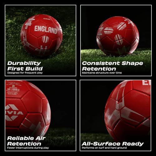 Image of Nivia Airstrike Football (England) Training Ball, 32 Panels, Butyl Bladder, Made for Beginners, to Play On Both Natural and Artificial Grass (Red, Size-5)