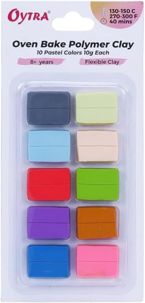 10 Color Polymer Clay Make and Oven Bake Soft Set for Jewellery Earrings Making Sculpting Miniatures DIY Art Non Air Dry Plasticine PVC Material Beginner Professional Baking Adults Kids (Pastel)