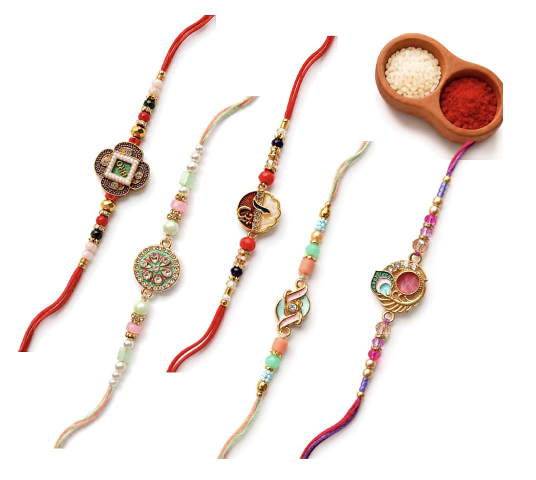 Gulnaar Pearl Rakhi Set with Roli Chawal-image-17