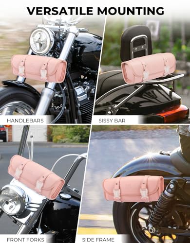 Image of KEMIMOTO Motorcycle Fork Tool bag Bike Handlebar Bag Universal Compatible with Motorcycle Front Forks Handlebar Sissy Bar girls bike Bag pink women bike bag