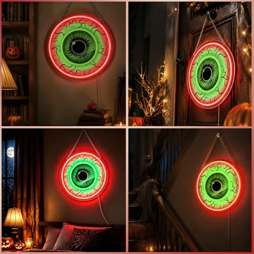 Halloween Eyeball Neon Signs Led Lights, Window Wall Decorations Indoor | Red Green Dimmable Light USB Powered, 11.8" x 11.8" Cool Gothic Party Decor for Bedroom, Game Room, Home, Office, Man Cave - image 7