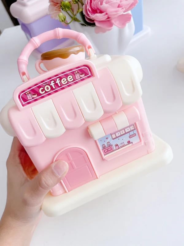 Image of Sajani Cute Cartoon Creative Portable Piggy Bank, Money Saving Box with Combination Lock, Mini Coin Bank Gifts for Boys and Girls, Best Return Gifts for Kids (Pack of 1) (Coffee Shop - Pink)
