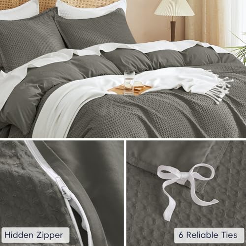 Image of PHF Waffle Duvet Cover Set Twin XL Size, Back to School College Dorm Bedding, Ultra Soft Breathable Comforter Cover for All Season, Dorm Room Essentials Set with 1 Pillow Sham,68 inch x 90 inch, Grey