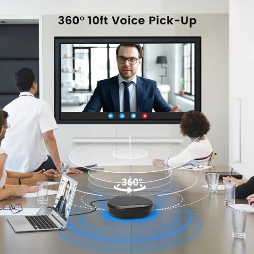 Image of Conference Speakerphone with 360 Voice Pickup, AI Noise Reduction & Echo Cancellation, USB Plug and Play Desktop Microphone Speaker for Zoom, Teams, Home Office & Online Meetings