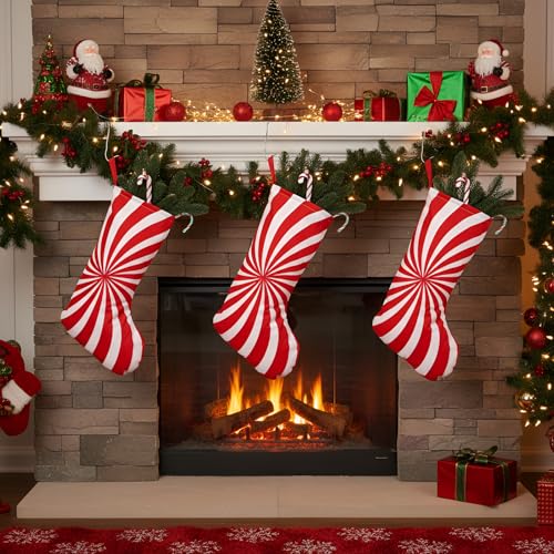 Simgoing 6 Pack Christmas Candy Cane Stocking for Decor 18 Inch Red and White Swirl Large Hanging Socks for Fireplace Christmas Tree Holiday Home Indoor Family Farmhouse Party Ornament Decorations