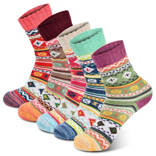 Image of YANGYANG 5 Pairs Winter Warm Thick Crew Knit Socks for Women, Christmas Gifts, Stocking Stuffers