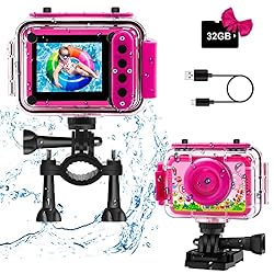 GKTZ Kids Camera, 1080P HD Digital Kids Waterproof Camera, Children Underwater Sport Outside Camera with SD Card 32GB…
