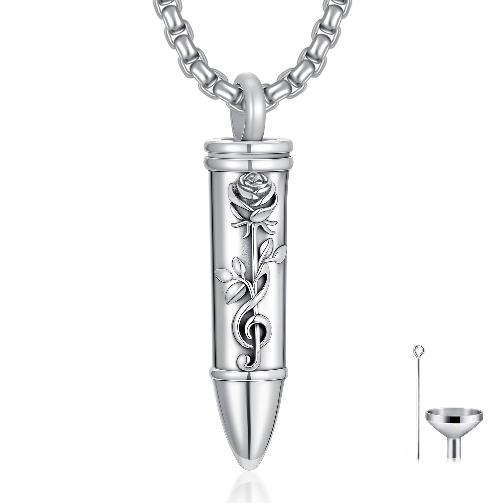 ROMANTICWORK Collana con urna a forma di proiettile, in argento Sterling 925, con ciondolo a forma di aquila, lupo, musica, scorpione, per anniversari, compleanni, regali di Natale, uomini e donne
