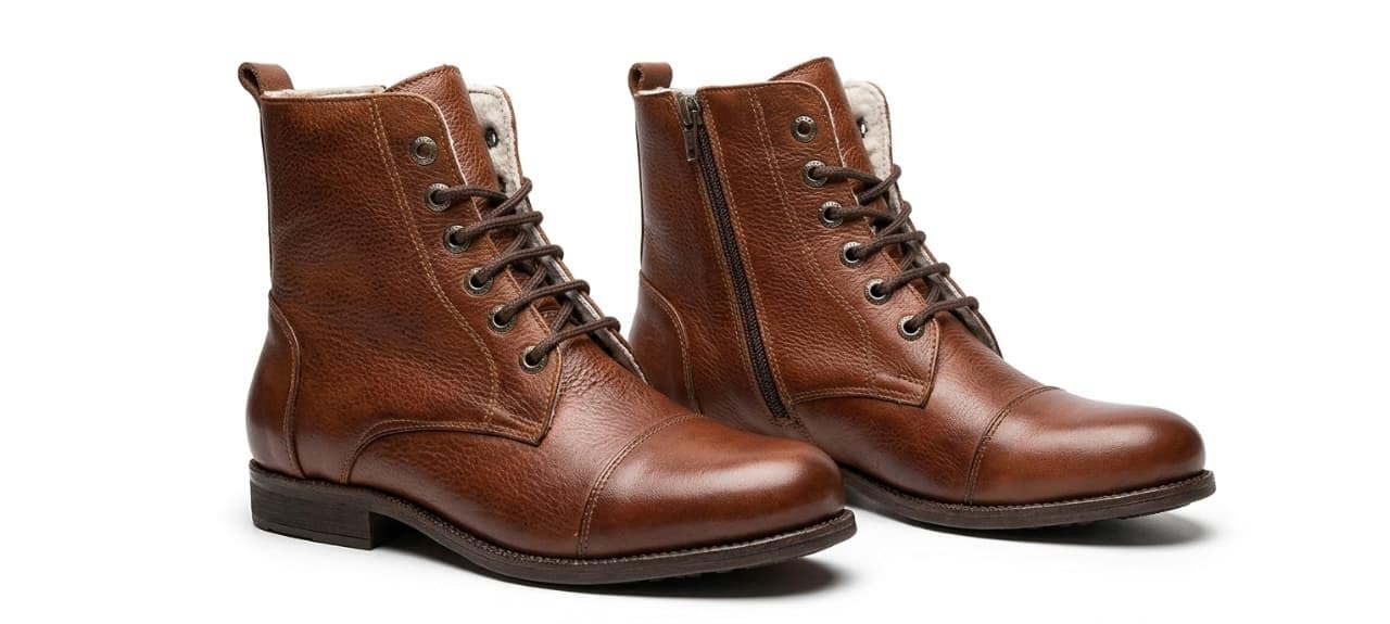 Men's Brown Leather Ankle Boots | Lace Up Casual Formal Boots | Side Zipper Closure | Classic Round Toe Design | Comfortable Everyday Wear Shoes-picture-33