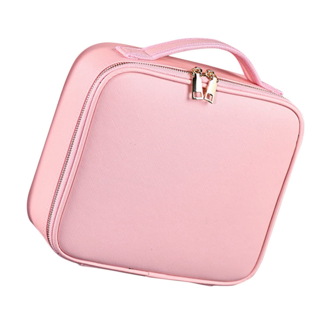PU Bolsa de Maquillaje con Compartimentos Ajustables Grande Rosa
