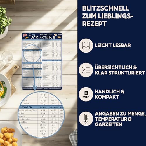 WUNI Airfryer Zubehör - Größe M - magnetischer Airfryer Guide mit Temperatur, Dauer & Menge - Ninja Heißluftfritteuse Zubehör - Air Fryer Garanleitung für Heissluftfritteuse (Scandi Dark)