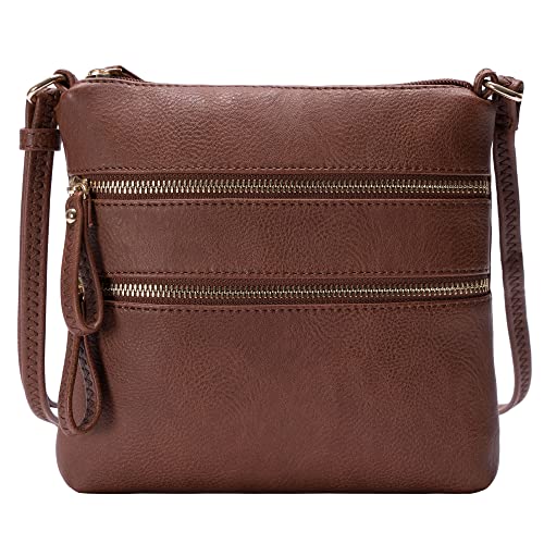 Image of Solene Small Multi Zipper Pocket Crossbody Bag with Adjustable Strap, Lightweight Travel Purse, Daily Small Messenger Pouch