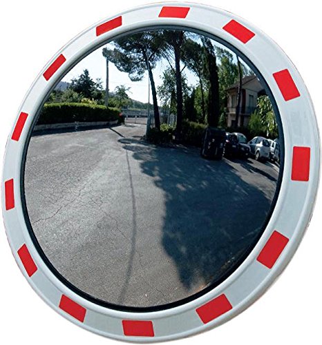 Espejo ø50cm, Espejo para Carreteras+ juego de montaje, Espejo de tráfico, Espejo convexo, Espejo Dome - Bandas Reflectantes Rojas …