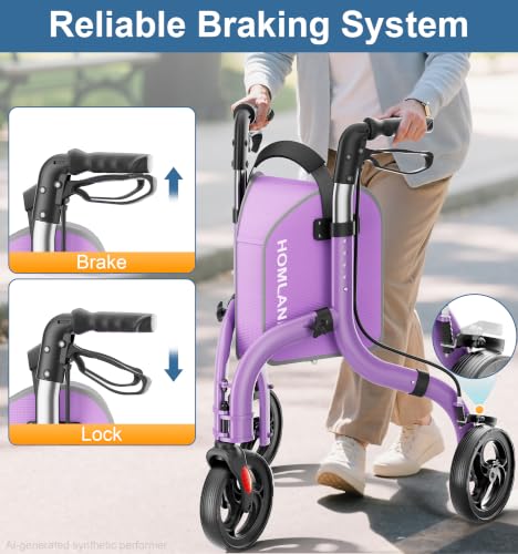 Image of HOMLAND Foldable 3 Wheel Walkers for Seniors, Lightweight Aluminum Frame