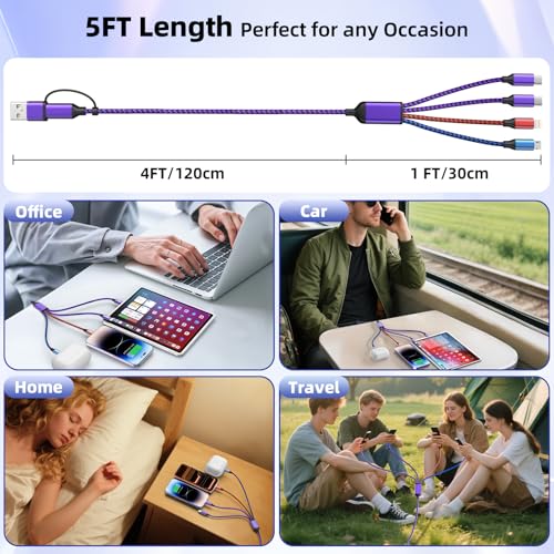 Image of USB C /A Multi Charger Cable, 4 in 2 Charging Cords for Multiple Devices