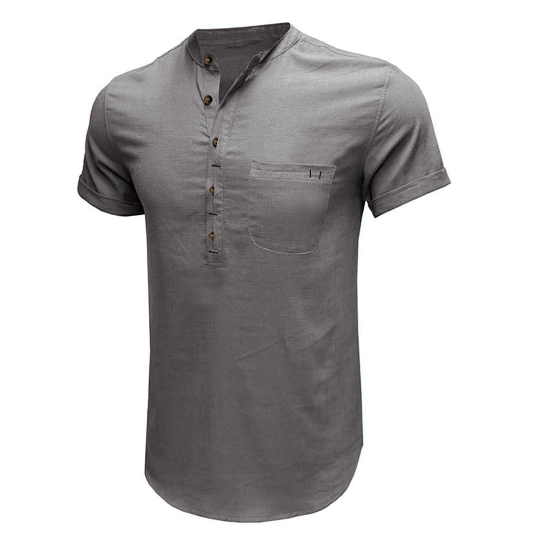 Henley Herren-T-Shirt, kurzärmelig, lässig, Strandbluse