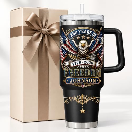 Image of Personalized 250th Anniversary Of America Tumbler - Custom Patriotic USA Flag 1776-2026 Gifts - US Eagle Freedom Tumbler 40oz A17 - American Flag Independence Celebration Gifts For Men, Women
