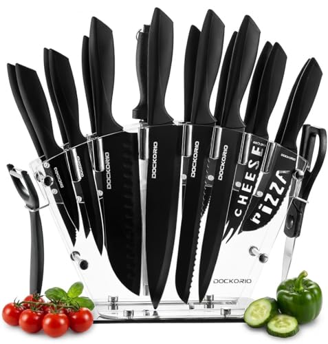 Dockorio Kitchen Knife Set with Block, 19 PCS High...