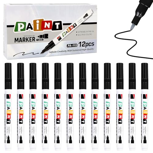 MOTIBACK Lot de 12 marqueurs à pneus blancs étanches 1 mm pour pneus de voiture, moto, verre, métal, caoutchouc (noir)