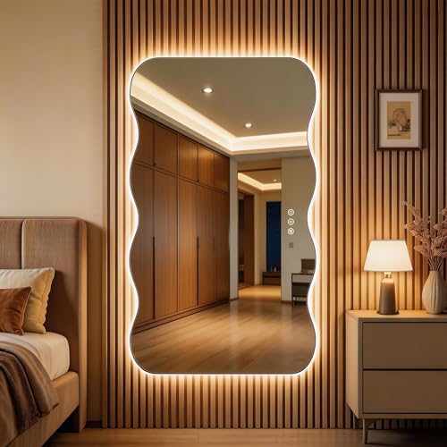 Hasipu Wavy Full Length Mirror with Lights - 55"×30" LED