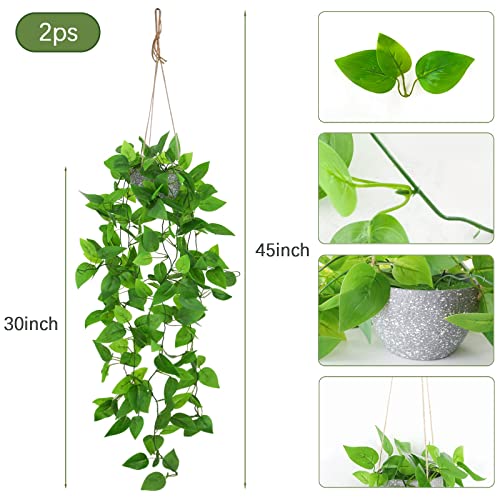 Zifty 2-Pcs 2.5Ft Fake Hanging Plants With Pot Artificial Ivy Vine Faux Potted Plants For Wall House Home Kitchen Dining Living Room Patio Indoor Outdoor Boho Decor (Green) #TOP1