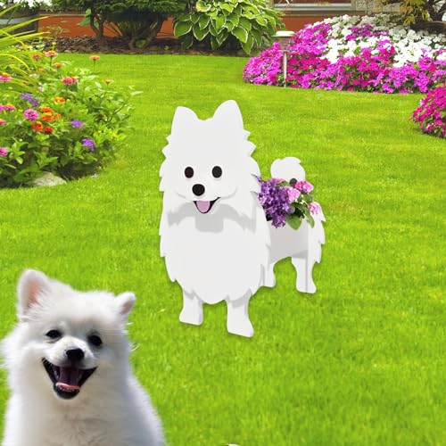 strolfay White Pomeranian Dog Planter Pots, Animal Shaped Flower Pot