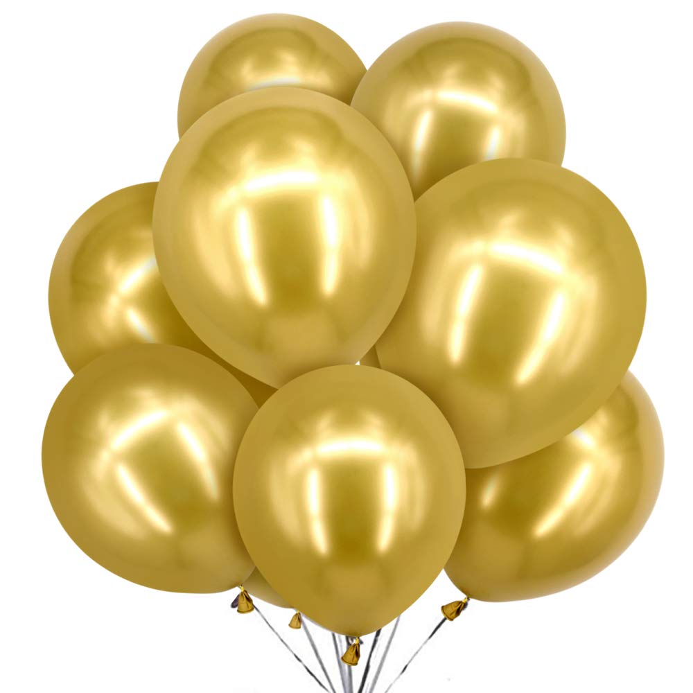 Time to Sparkle 100pcs 12'' Shiny Metallic Balloons Metal Latex Party Balloons for Birthday Wedding Shower Christmas Decorations, Metallic Gold