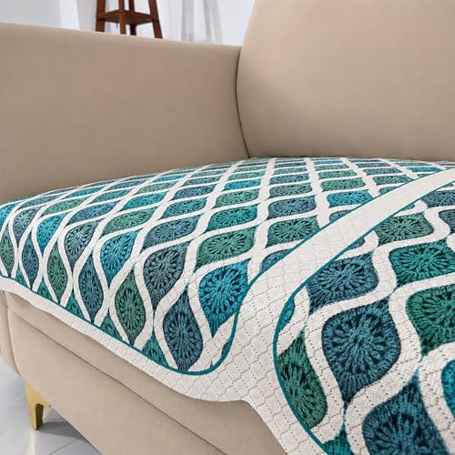 Image of Homerz Premium 'Maharaja Paradise Series' Sofa Cover | Net Fabric Sofa Cover | Washable, Anti-Dust Backed & Wrinkle Resistant Cover (Aqua Lattice, 2 Seater, Only Seat Cover)
