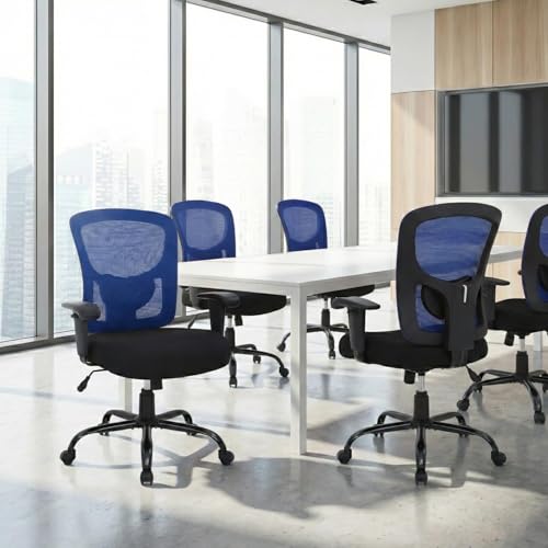 Image of BestOffice Big and Tall Office Chair Mesh Computer Chair with Lumbar Support Wide Seat Adjust Arms Rolling Swivel High Back Task Executive Ergonomic Chair for Home Office, Blue