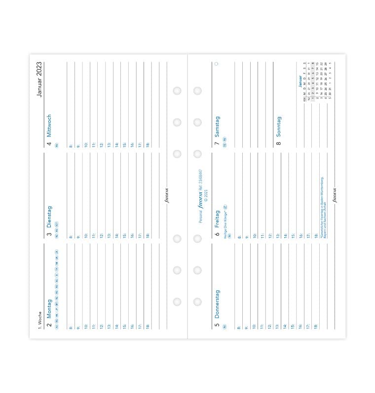 Filofax Personal 1 Week on 2 Pages. Horiz. (German) 2023