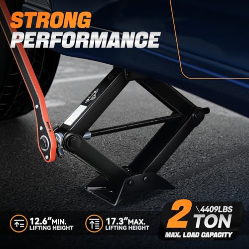 Auto Dynasty Car Jack Kit, 2 Ton Scissor with Lug Wrench for SUV & Sedan