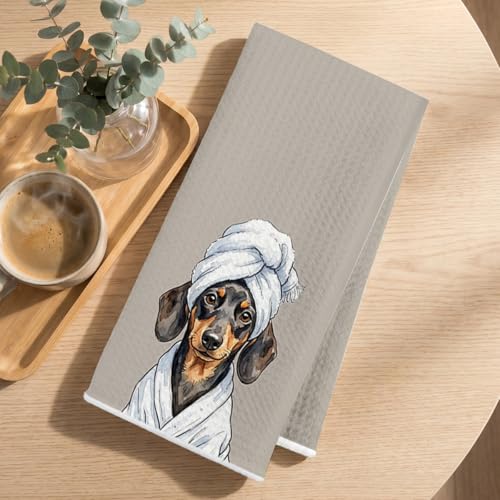 Image of 3 Pcs Funny Dachshund Hand Towel for Bathroom 24x14 Inch, Dachshund Gifts Reusable Dish Cloth Towel, Waffle Weave Hand Towels for Toilet Home Bathroom Decor, Weiner Dog Gifts for Women Mom Friend