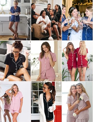 Image of Pjmlifecoco Women's Modal Pajama Set Short Sleeve Button Down Two Piece Soft Sleepwear with Shorts Loungewear S-XXL