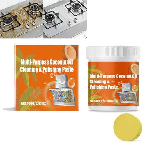 Ismmall Pâte de nettoyage et de polissage multi-usages à l'huile de noix de coco, pâte de nettoyage de cuisine, nettoyant puissant tout usage, pâte de nettoyage à l'huile de noix de coco en acier