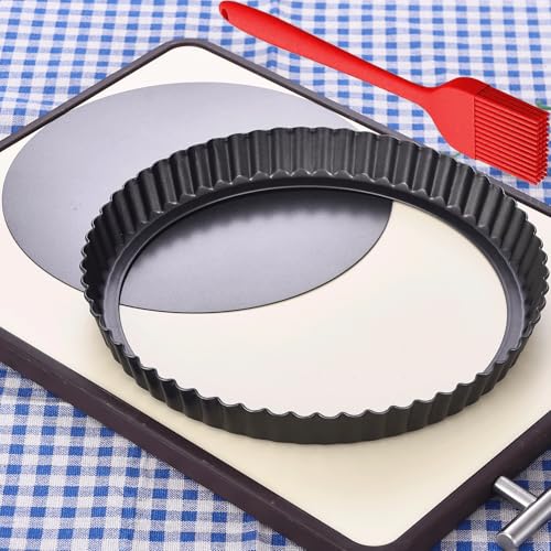 DATANYA Tart Pans with Removable Bottom 10 Inch Quiche Pan, Heavy Duty Carbon Steel Round Non-stick...