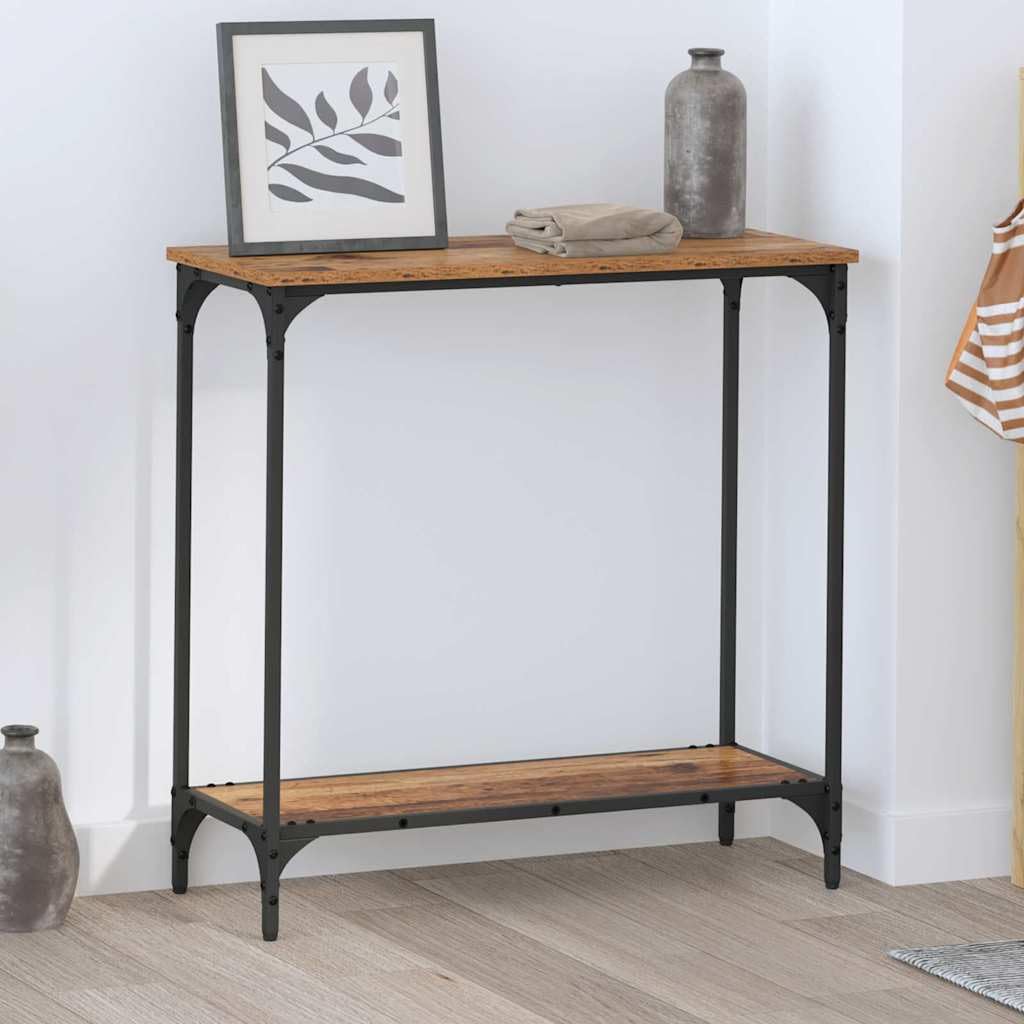 SXZenSpace Industrial Console Table 75 x 30.5 cm Old Wood Engineered & Steel Frame Slim Hallway Side with Shelf for Living Room, Corridor and Bedroom
