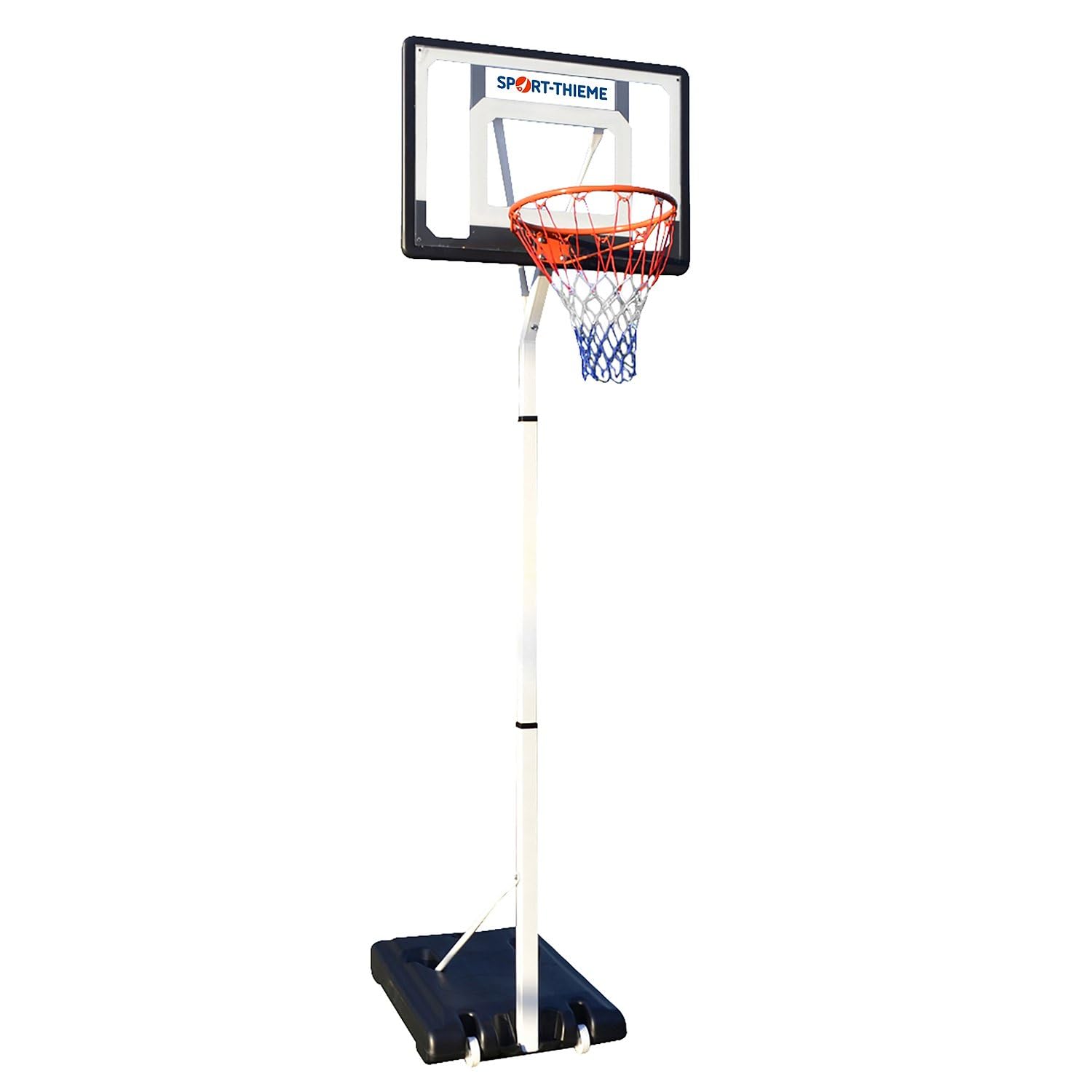 Sport-Thieme Basketballanlage Utah | Mobile Outdoor-Anlage | Mit 5-stufiger Höhenverstellung | Wasserbefüllbarer Standfuß | Schwarz | 18 kg | PVC-Brett 82x58 cm