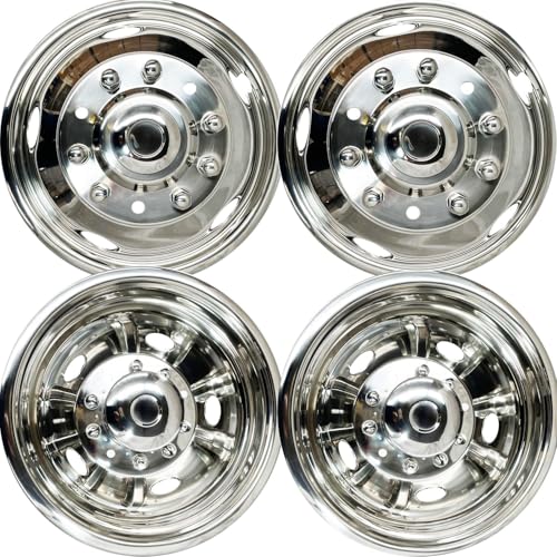 Image of 4pcs 19.5 inch Dually Wheel Simulators for Dodge Ram 4500 /5500 05-11 | 304 Stainless Steel, 10 Lug 5 Hand Bolt On, Front Rear, Screw-On Liners Hub Caps,Wheel Covers