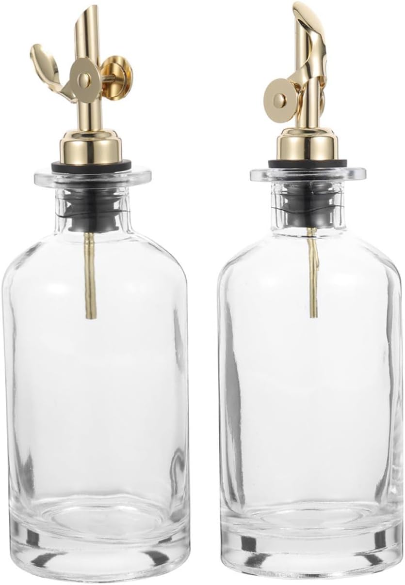 2pcs 500ml Glass Oil Dispensers with Automatic Flip-top Kitchen Oil and Vinegar Bottles Gold Finish Pitchers for Cooking and Seasoning