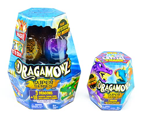 DRAGAMONZ Super Series. 4 Dragones. 4 Huevos. 24 colección de Cartas coleccionables .Anime Minifiguras. Caja Mini y Caja Grande Cover