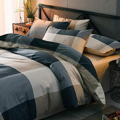 Lifetb Cotton Plaid Duvet Cover Full Size Geometric Grid Checkered Bedding Sets Full Modern Style 3 Piece Plaid Comforter Cover For Men Women Cotton Grid Duvet Cover Full Bedding Sets With Zipper Ties thumb #1