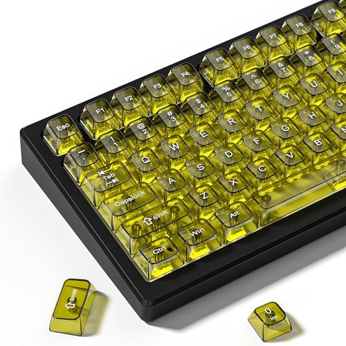 Image of dagaladoo Dark Yellow Clear keycaps for Mechanical Keyboard,Transparent MDA keycaps 60 75 100 Percent,Ceramic Jelly Key caps Set,Shine Through Key caps for Mx Switches Mechanical Keyboard(115key)