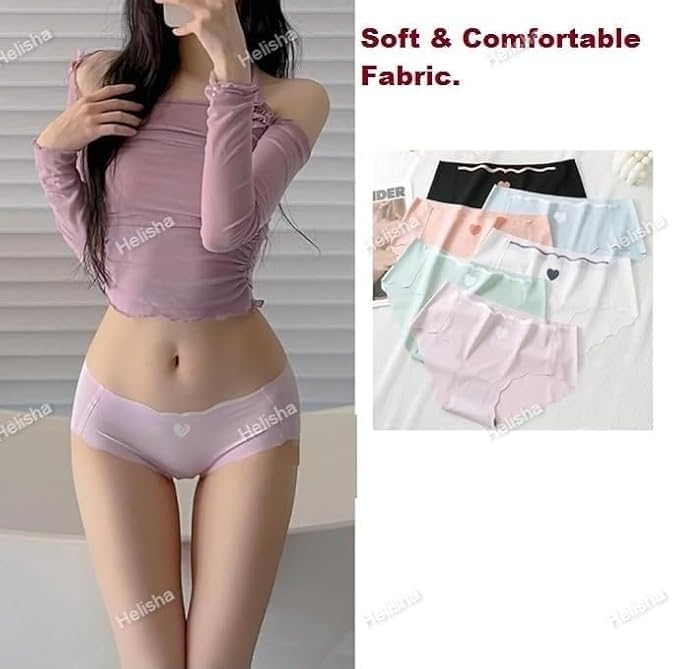 Image of HELISHA Women's & Girl's Regular Wear No Show Laser Cut Seamless Hipster ice Silk Panties,(Multi-Color-Pack-of-3) (Sizes S to XXL)