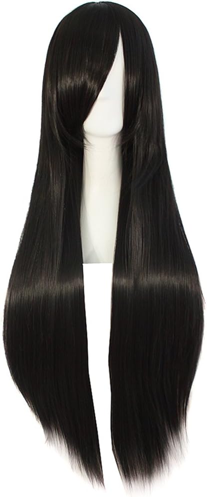 MapofBeauty 32" 80cm Long Straight Anime Costume Cosplay Wig Party Wig (Black)